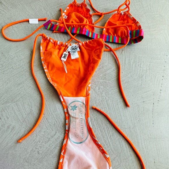 Dolce & Gabbana NWT Orange Silver metallic Monogram Logo string Bikini Y2K Small - Picture 13 of 16